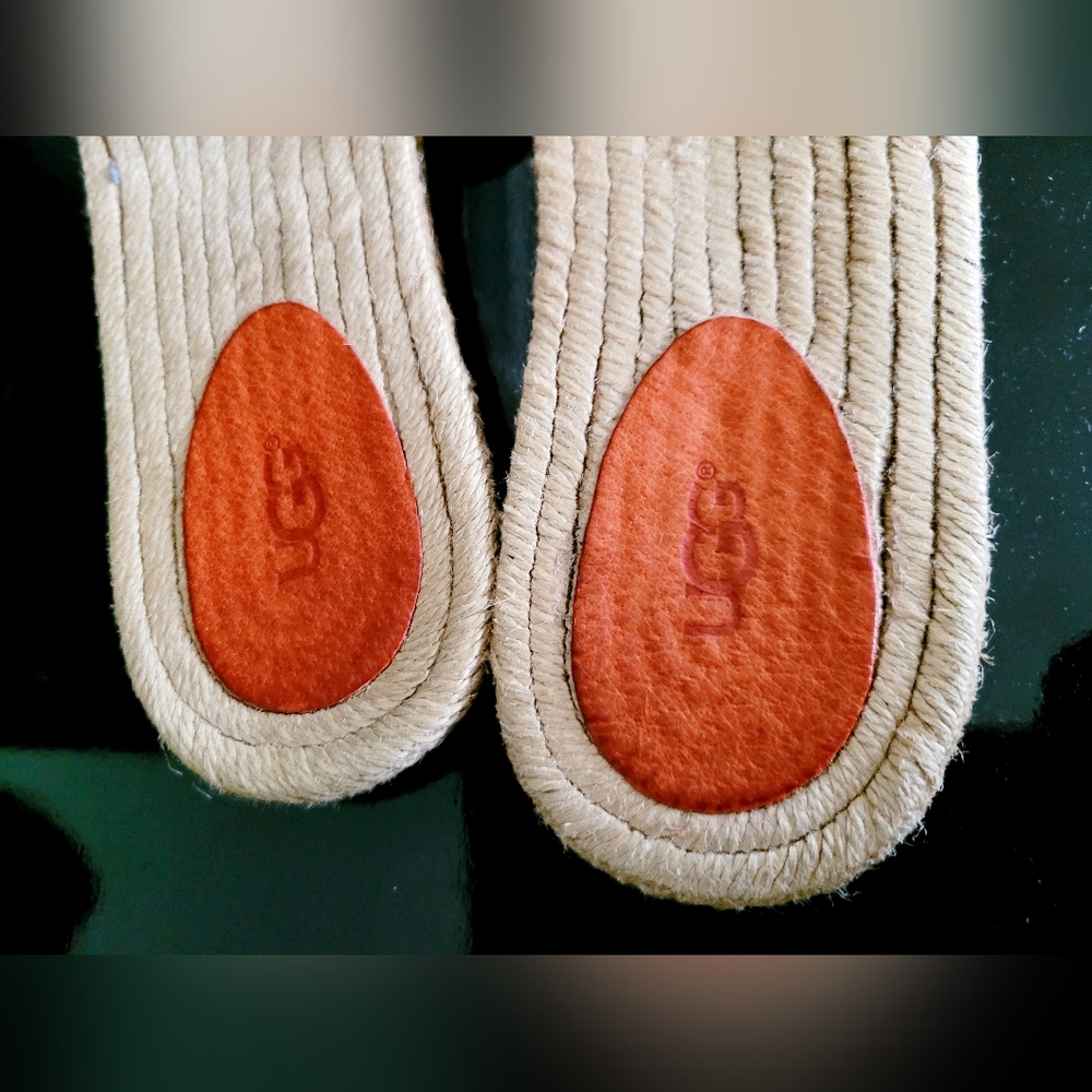 UGG Cherry Exotic Genuine Leather/Jute Espadrille Flat Slide Sandals Salmon 10 - Picture 10 of 16